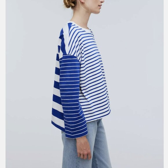 Madewell White Blue Easy Long-Sleeve Contrasting Stripe Rugby Tee - Picture 5 of 6